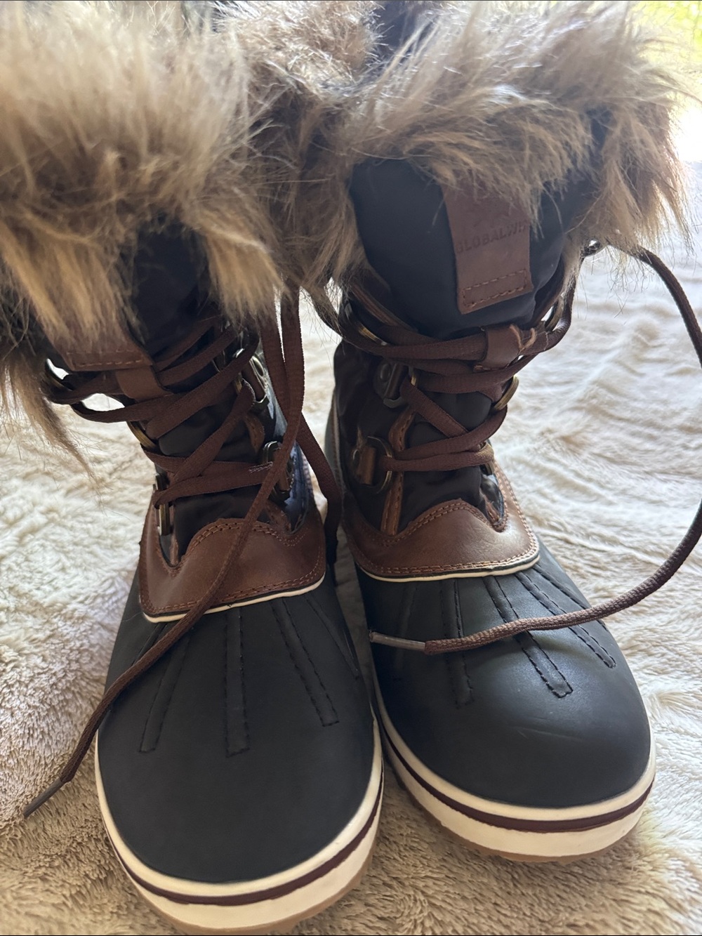 Women’s Brown and Black Faux-Fur Lace-Up Winter Boot - Picture 7 of 9
